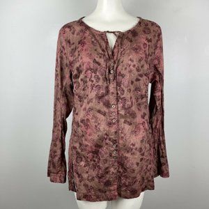 Mountain Hardwear Women's Long Sleeve Shirt Burgundy & Pink Print Cotton Size 8